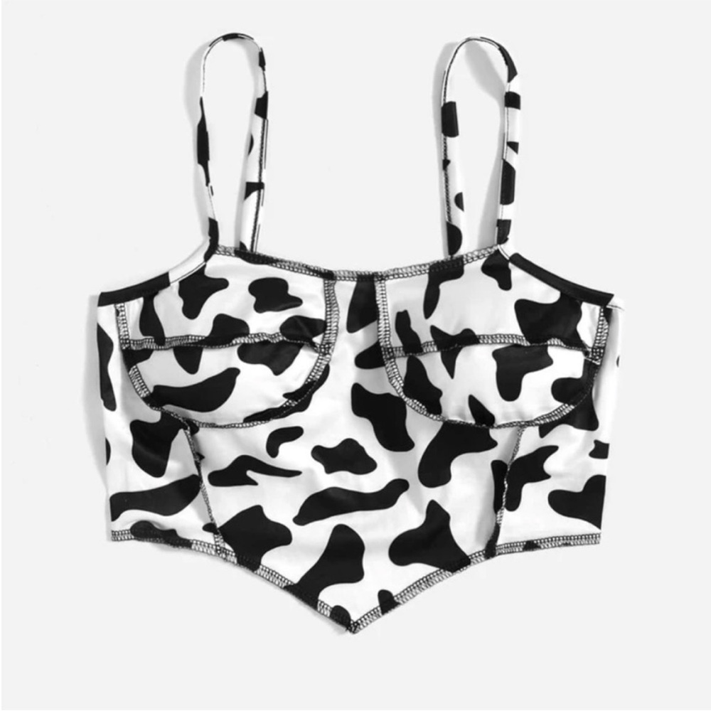 NWT L cow print cami crop top with seams